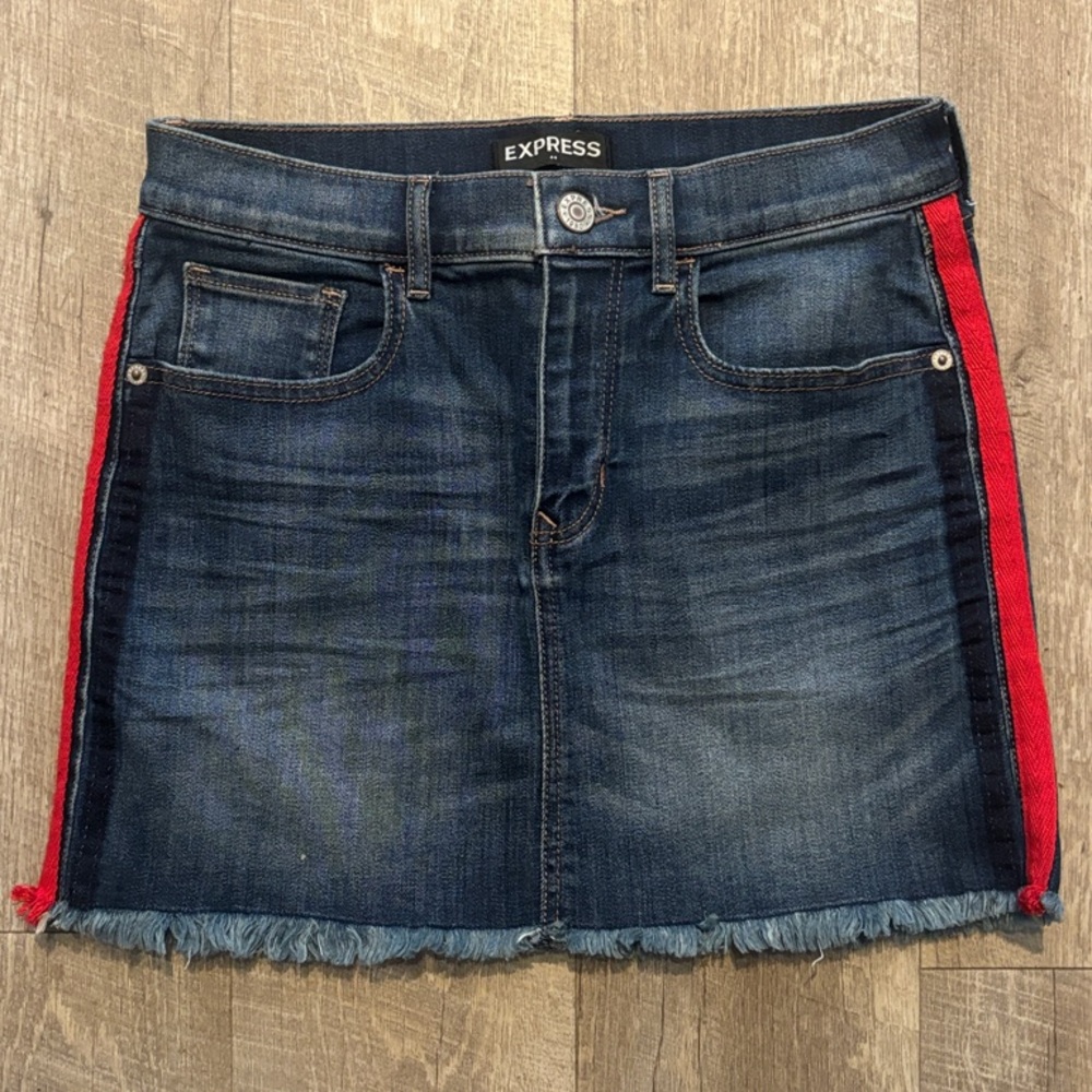 Express Denim Skirt with Red Accents